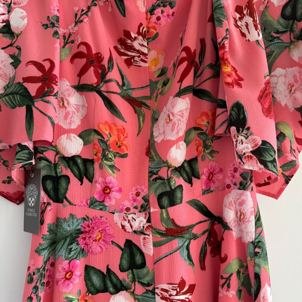 NWT Vince Camuto flutter sleeve midi dress sz 2 coral floral print Derby - Picture 3 of 10